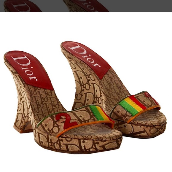 Dior Colorful Rasta Monogram Wedge Platform Sandals euro 39 or 8 us - Picture 1 of 7